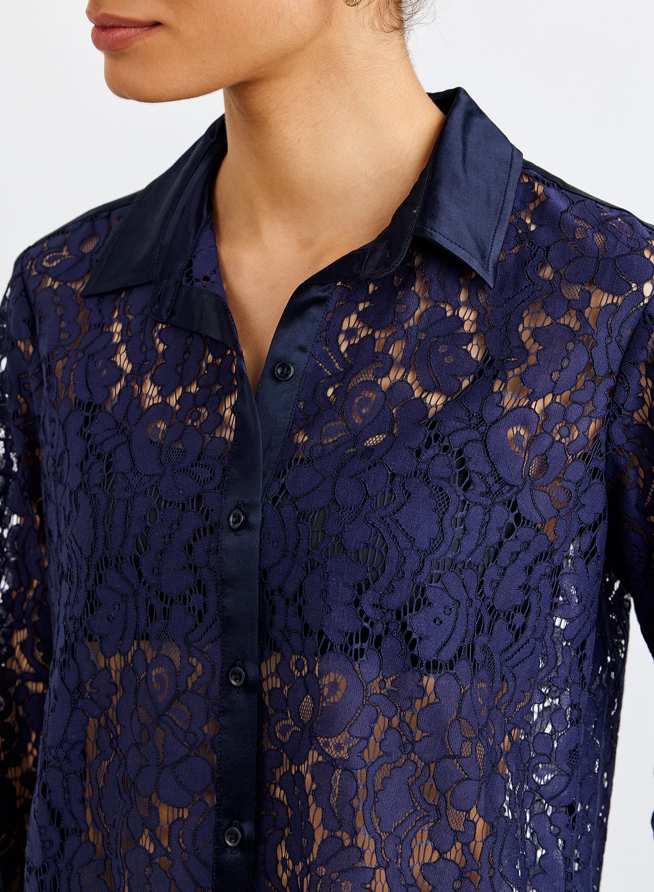 Lace Contrast Button Down