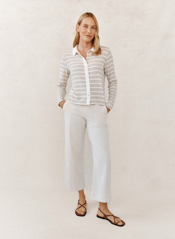 Contrast Placket Button Down Sand Stripe