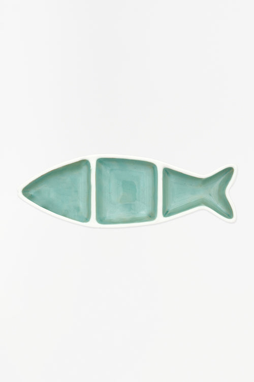 Fish Tray In 3 Sections, Ceramic, Seafoam, L: 15.3