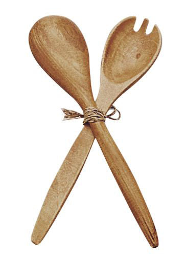 Acaciaware 12-in Fork & Spoon, Tied with Raffia