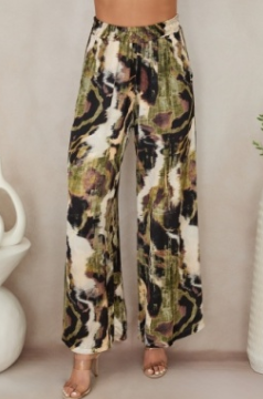 Watercolor Print Wide Leg Pant w Pockets