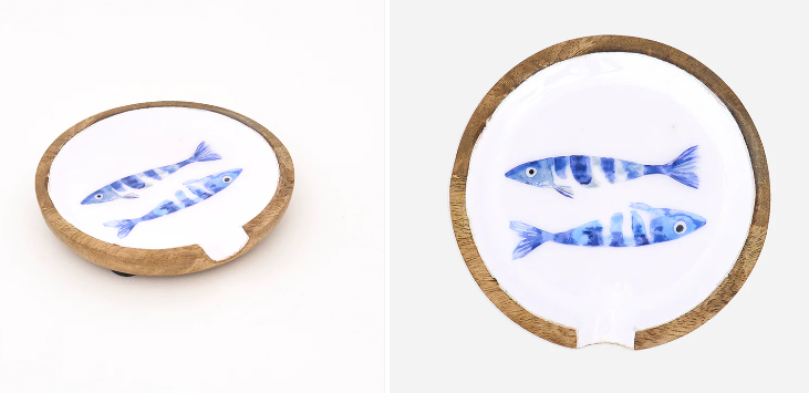 Blue Fish Spoon Rest Enameled Wood