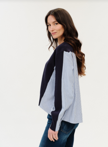 Zari Mixed Media Poplin Striped Sweater