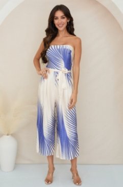 Sunburst Print Strapless Jumpsuit
