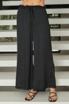 Viscose Drawstring Waist Distressed Hem Palazzo Pant