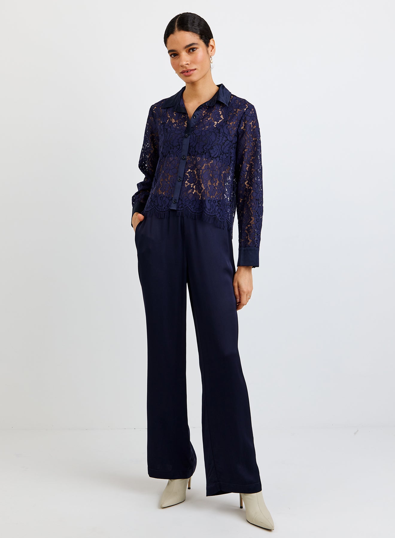 Lace Contrast Button Down