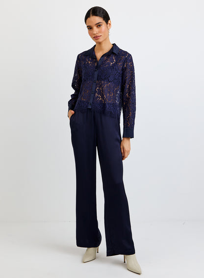 Lace Contrast Button Down