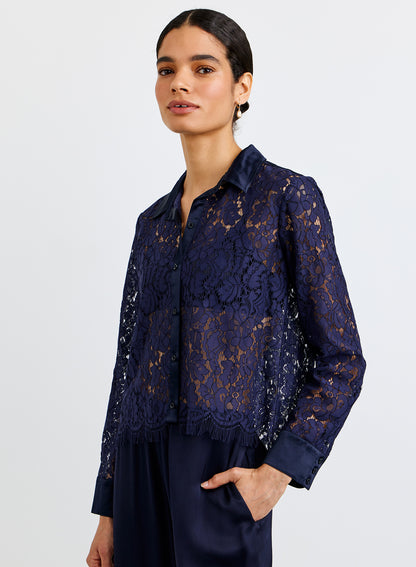 Lace Contrast Button Down