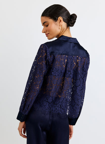 Lace Contrast Button Down