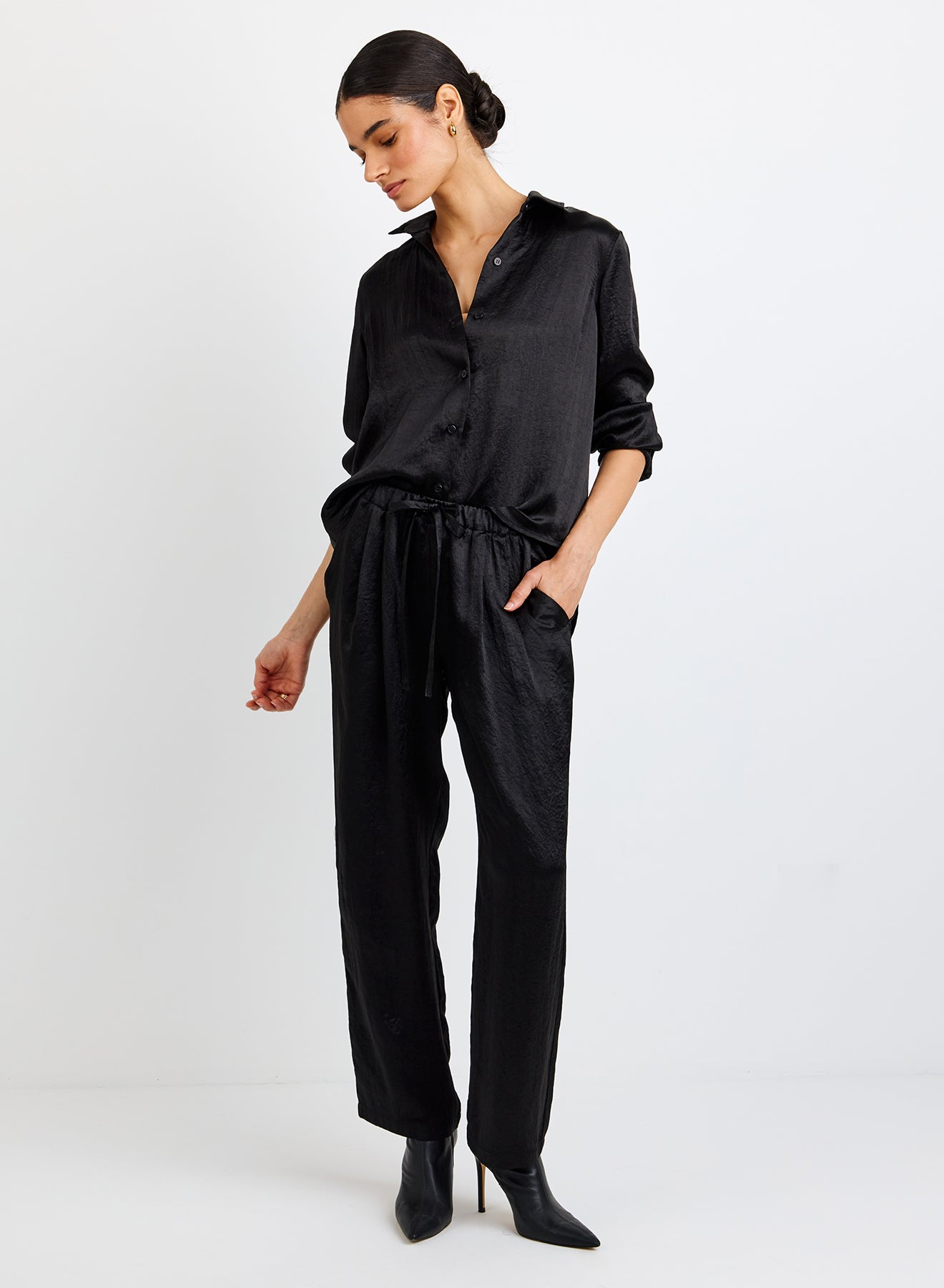 Poull On Slouchy Trouser W/ Elastic Waist + Tie