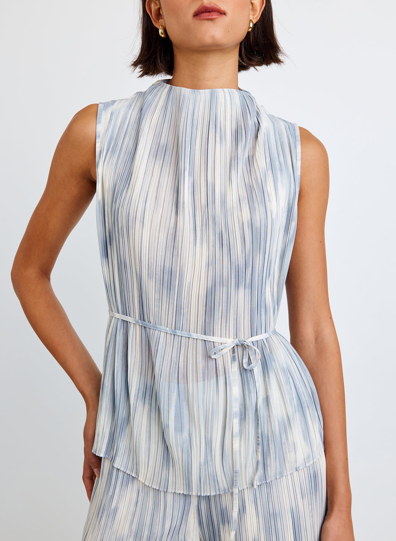 Mock Neck Top W/ Tie Belt