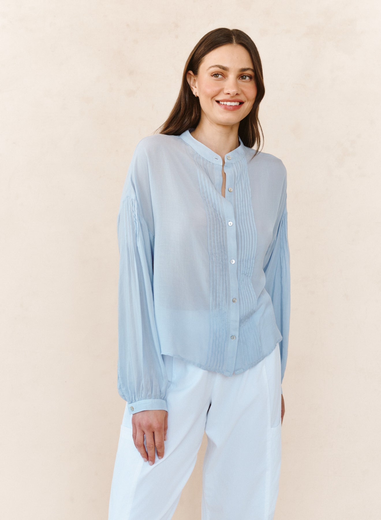 B2012-J41-302 - L/S DROP SHOULDER PINTUCK SHIRT