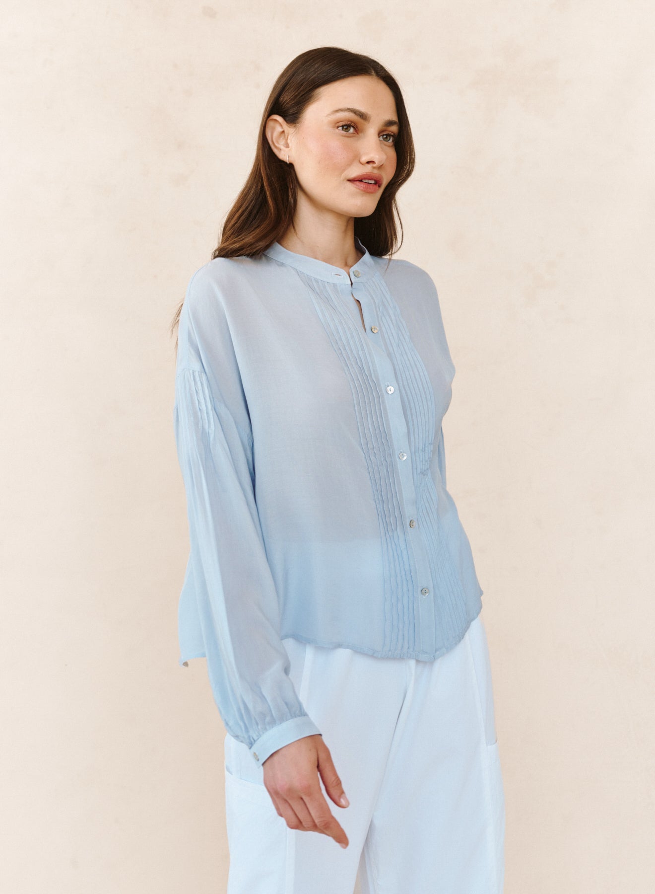 B2012-J41-302 - L/S DROP SHOULDER PINTUCK SHIRT
