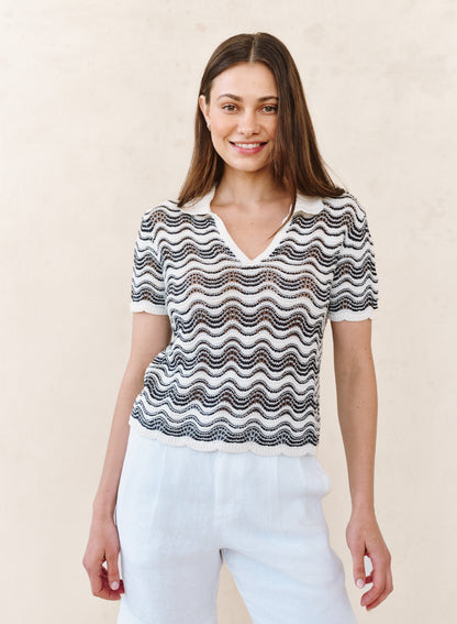 B2285-K78-304 - SHORT SLEEVE COLLAR SWEATER