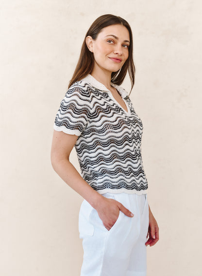 B2285-K78-304 - SHORT SLEEVE COLLAR SWEATER