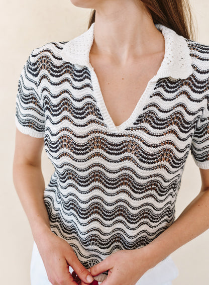 B2285-K78-304 - SHORT SLEEVE COLLAR SWEATER