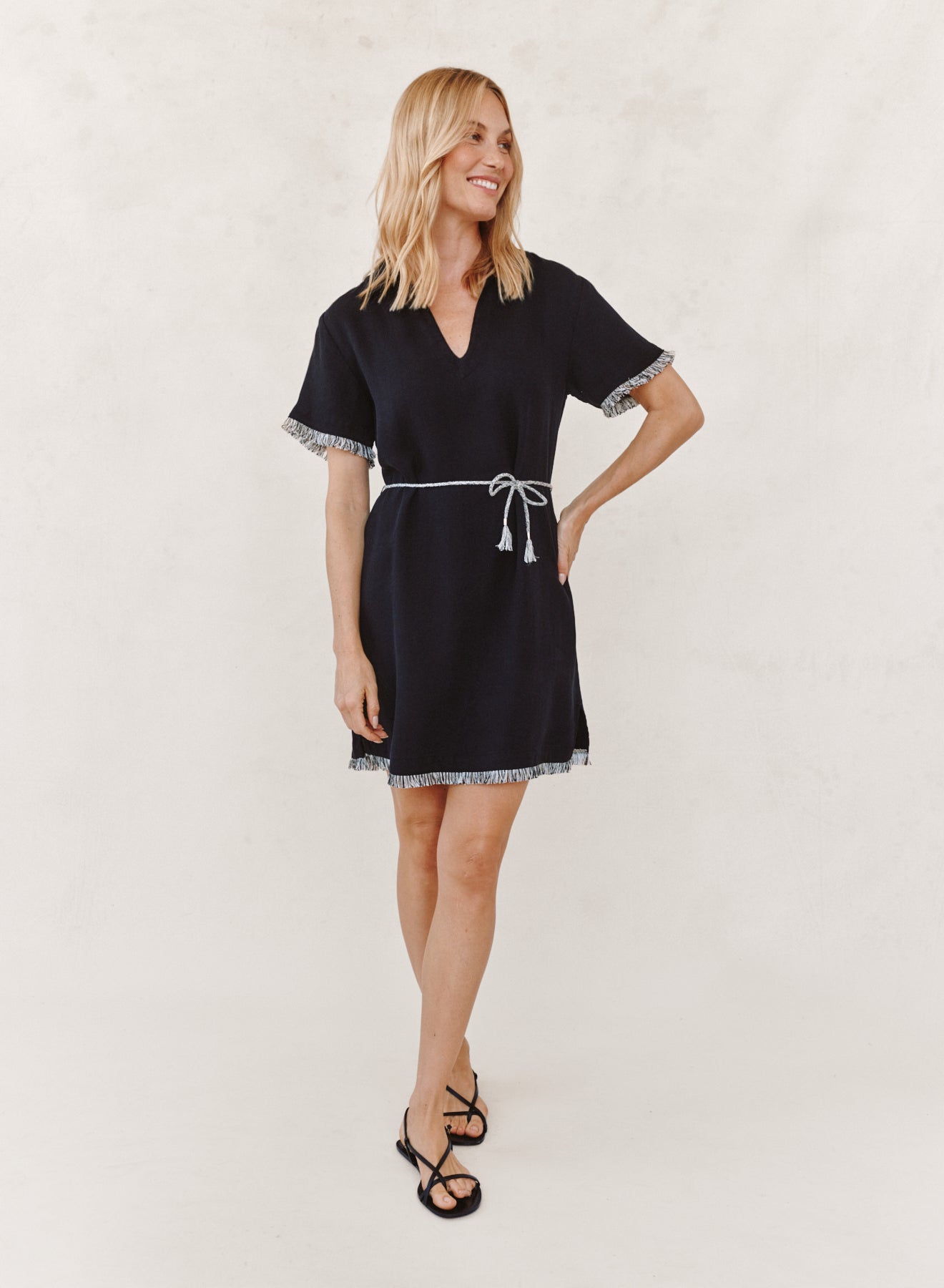 B6554-795-302 - SHORT SLEEVE FRAY EDGE MINI DRESS