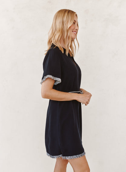 B6554-795-302 - SHORT SLEEVE FRAY EDGE MINI DRESS