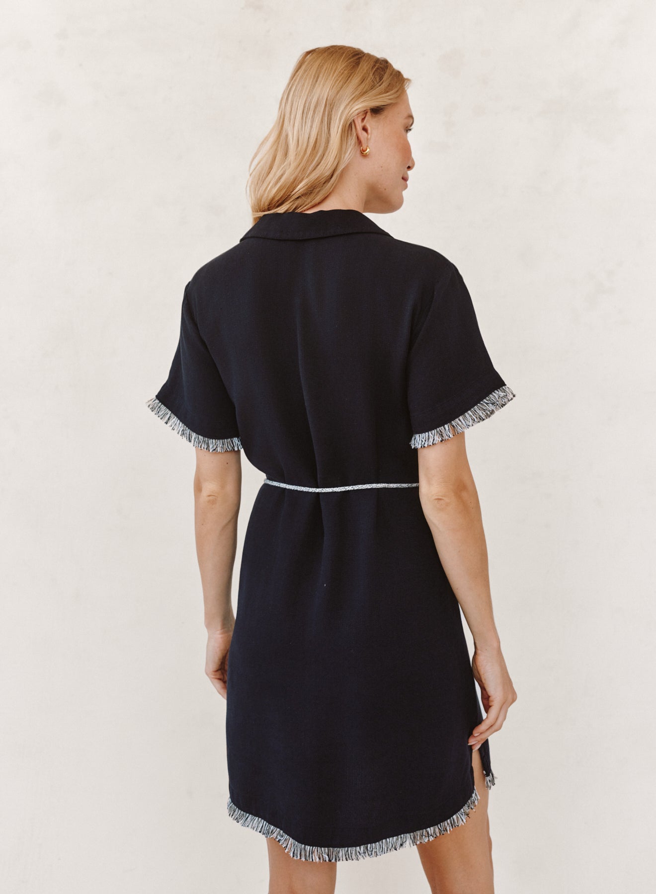 B6554-795-302 - SHORT SLEEVE FRAY EDGE MINI DRESS