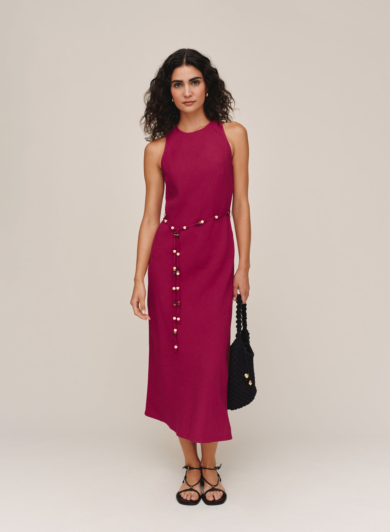 B6995-W94-302 - BIAS MIDI DRESS WITH BEADED BELT