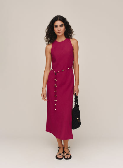 B6995-W94-302 - BIAS MIDI DRESS WITH BEADED BELT