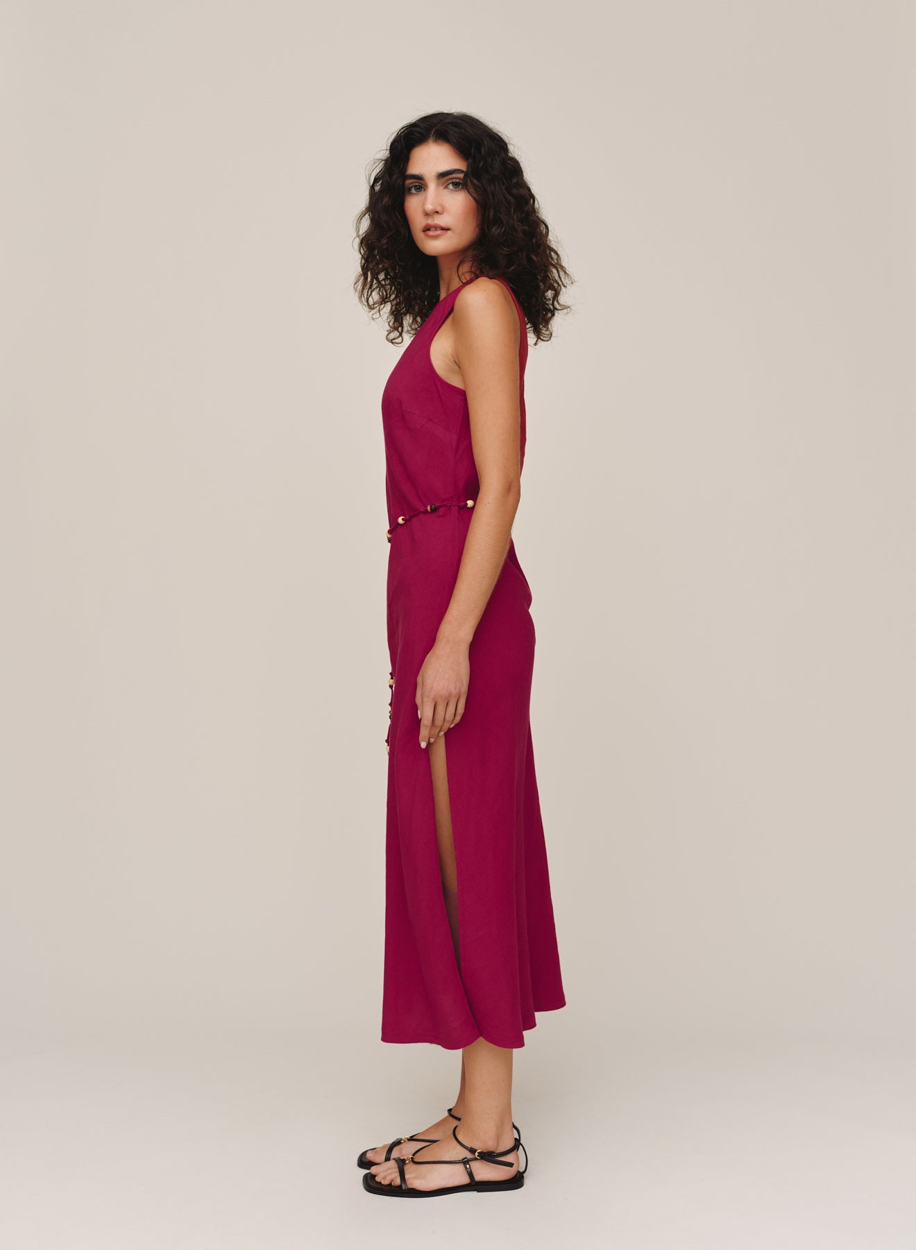 B6995-W94-302 - BIAS MIDI DRESS WITH BEADED BELT
