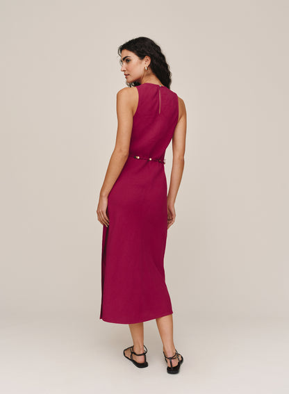 B6995-W94-302 - BIAS MIDI DRESS WITH BEADED BELT