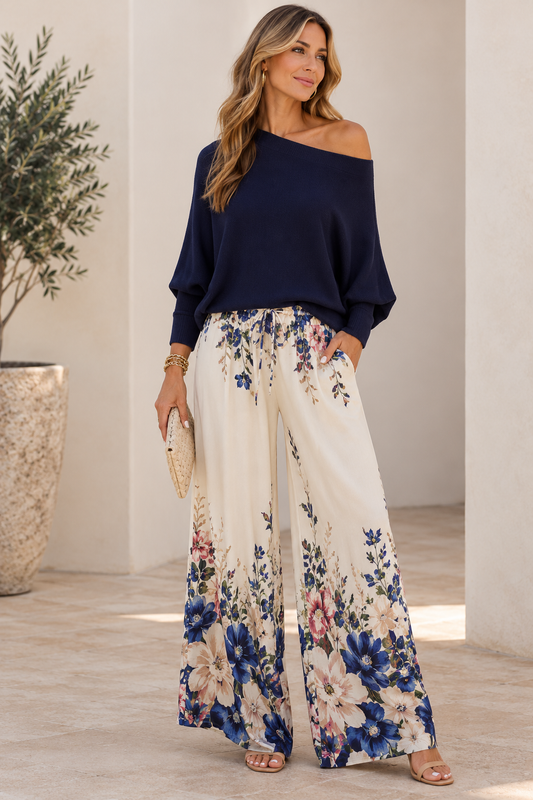Sapphire Garden Wide Leg Palazzo Pant by Milio Milano