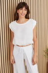 Linen Cropped Blouson Top