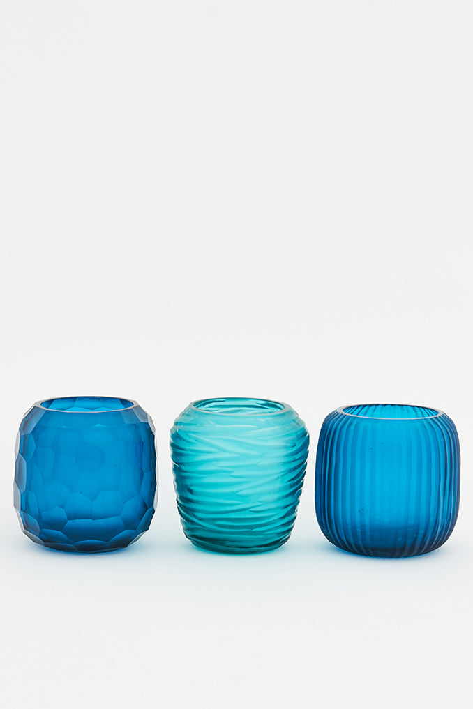 Textured Glass Candle Holders, Asst. Blues, : 3.7