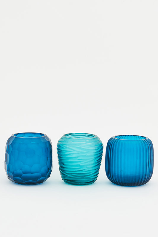 Textured Glass Candle Holders, Asst. Blues, : 3.7