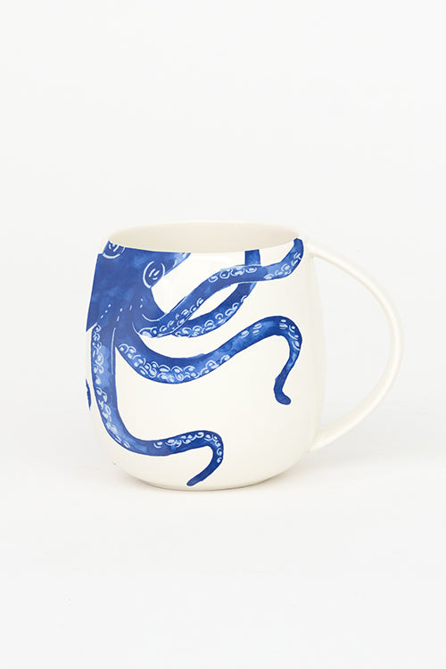 Octopus Mug, Ceramic, Cream & Blue, : 3.1-In - H: 3