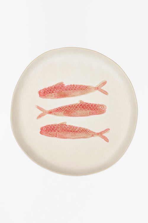 Fish Debossed Plate, Ceramic, Cream & Reds, : 11.