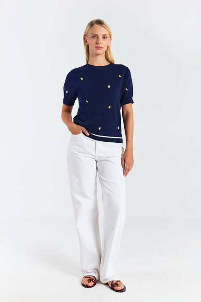 LEMON DITSY EMBROIDERY TEE
