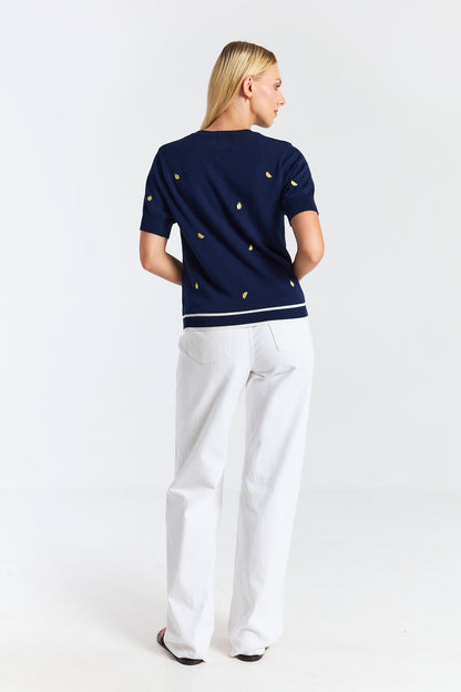 LEMON DITSY EMBROIDERY TEE