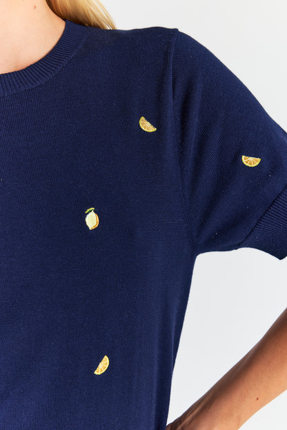 LEMON DITSY EMBROIDERY TEE