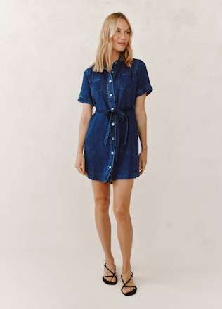 Short Sleeve Utility Shirt Dress Horizon Blue