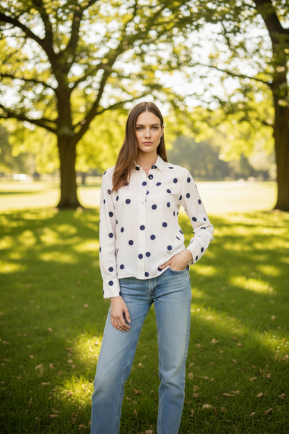 Clean Split Back Button Down - Spring Dots Print