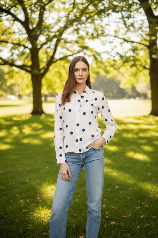 Clean Split Back Button Down - Spring Dots Print