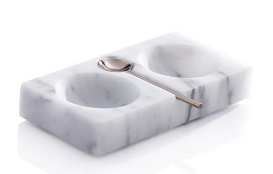 White Marble Salt and Pepper Dish with Spoon