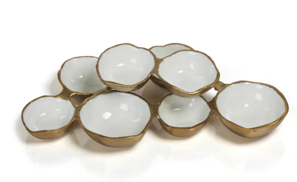 Small Cluster of Eight Serving Bowls - Gold and White