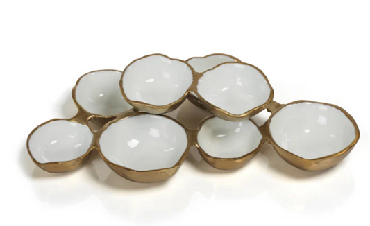 Small Cluster of Eight Serving Bowls - Gold and White