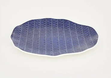 Fish Patterned Plate, Cobalt, 11.8"