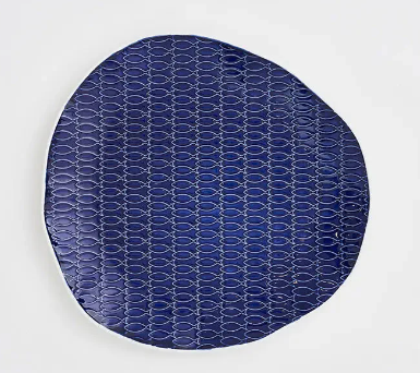 Fish Patterned Plate, Cobalt, 11.8"