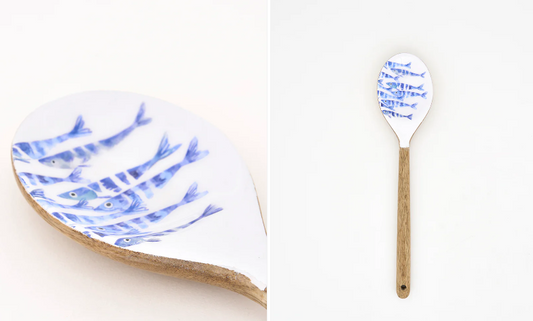 Blue Fish Spoon Enameled Wood