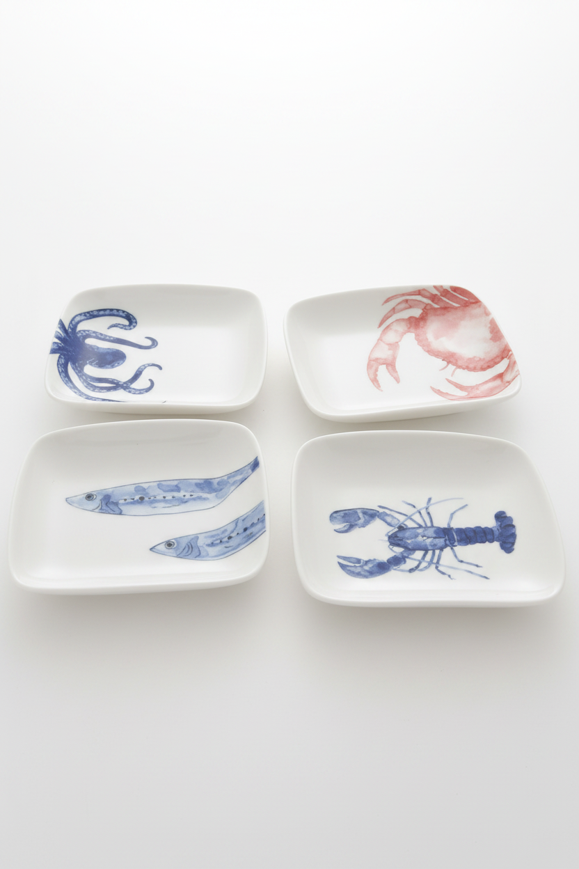 Marine Life Plates Ceramic 4.7" x 4.3"