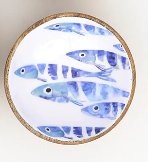 Blue Fish Nibble Bowls Enameled Wood 3.3" x 1.8"