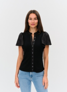 Maren Ribbed Button Down Flutter Sleeve Top