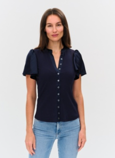 Maren Ribbed Button Down Flutter Sleeve Top