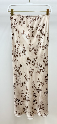 Clover Floral Leaf Print Silky Maxi Skirt